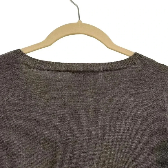 Eileen Fisher Grey Tunic Sweater Small Merino Wool Asymmetrical Hem V-Neck - Picture 8 of 11